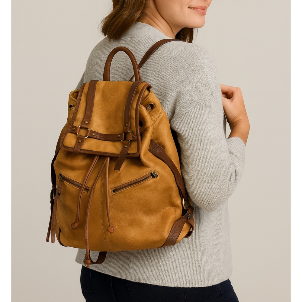 Lucky Brand Brown Supple Leather Slouchy Backpack Carryall Hobo Bag Large
